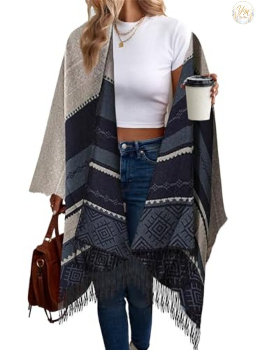 Retro Boho Poncho Cape Shawl Wrap with Fringe